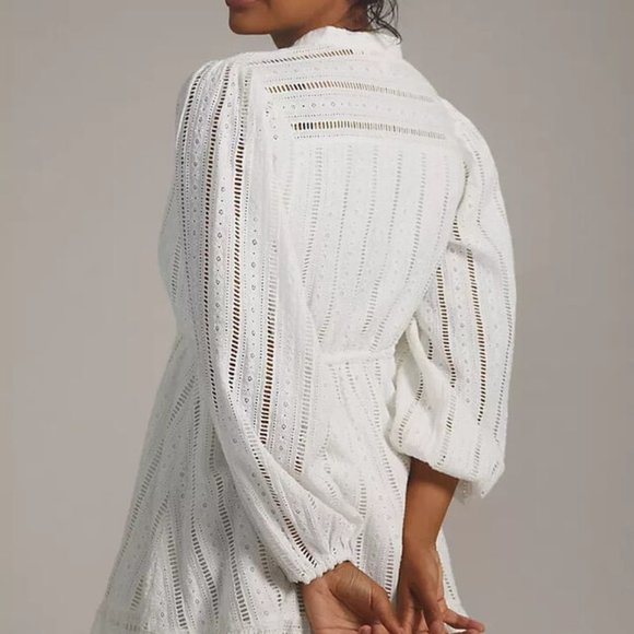 ANTHROPOLOGIE Forever That Girl Eyelet Mini Dress M $160 White - Picture 3 of 4